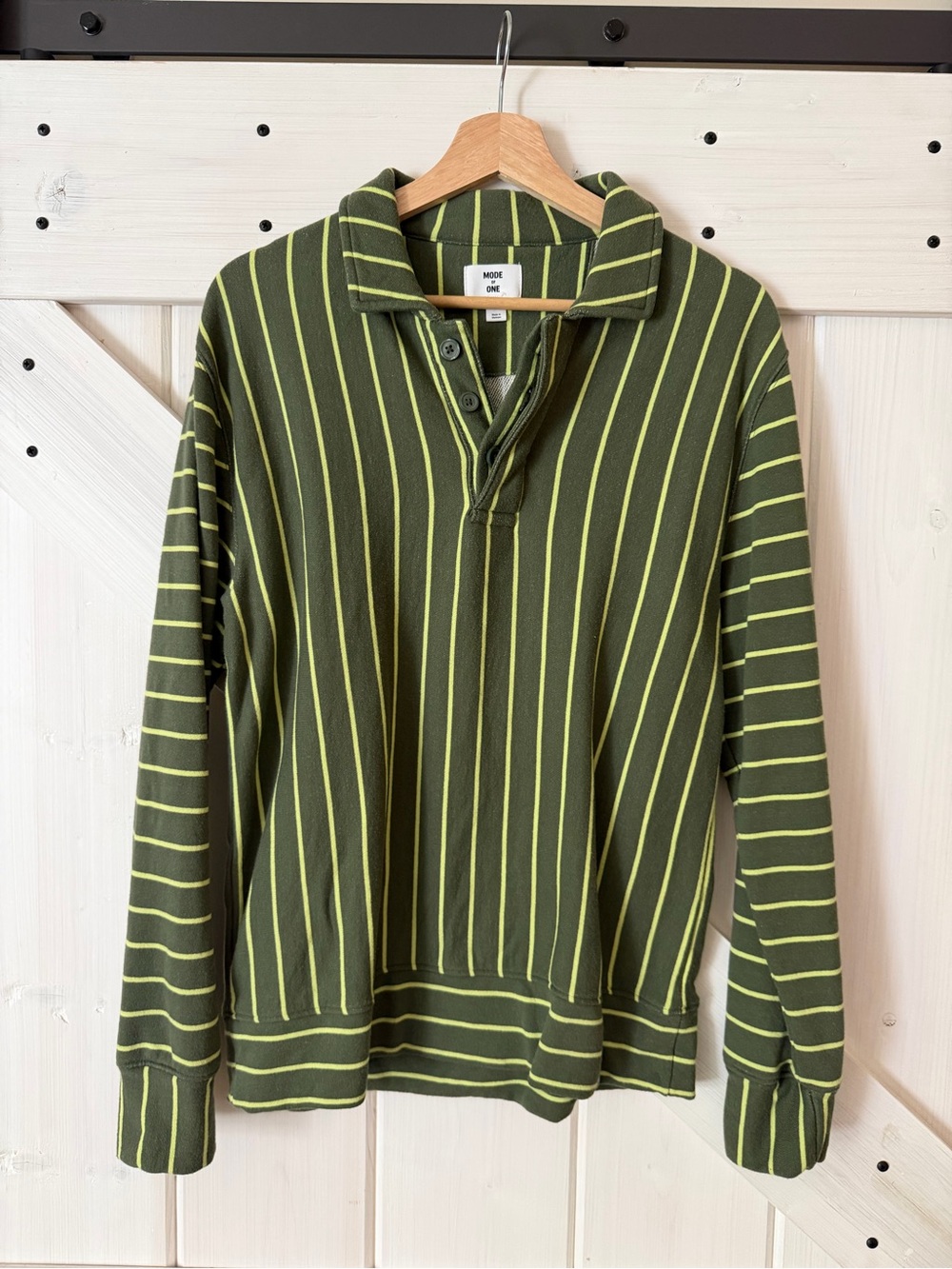 Men's Olive Green Striped Long Sleeve Polo
